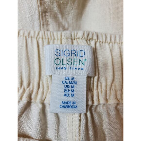 Sigrid Olsen Womens Medium Wide Leg Linen Pants Cream Bohemian Beach Pockets - Picture 4 of 8